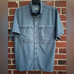 GAMEGUARD SLATE TEKCHECK Mens L Short Sleeve Button Down Vented Fishing Shirt F2